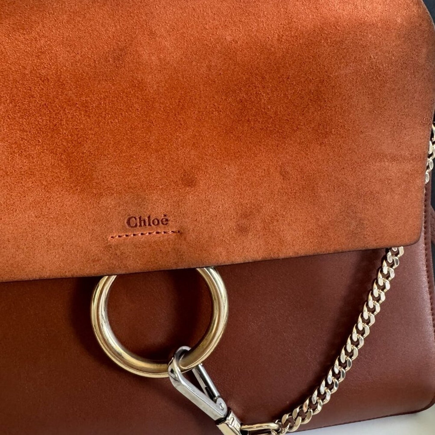 Chloe Tobacco Leather/Suede Faye Medium Shoulder Bag