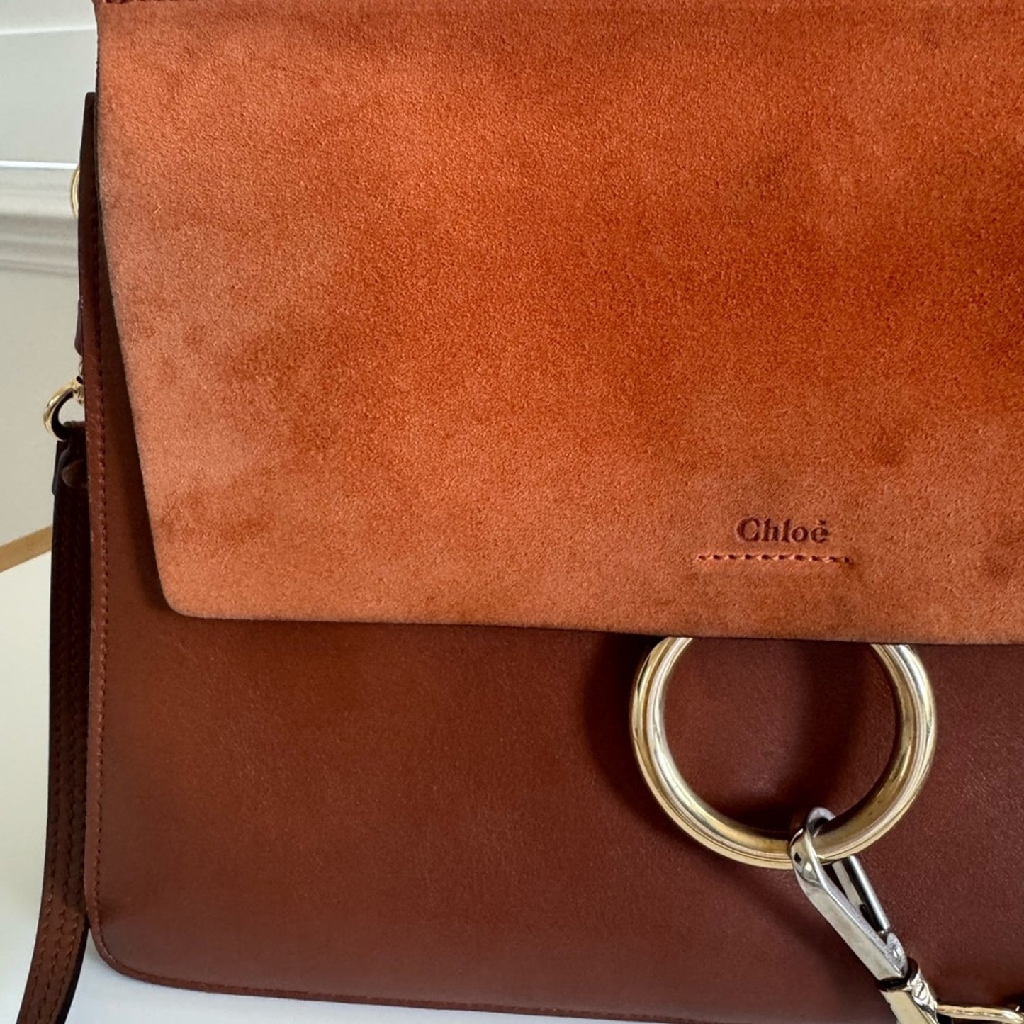 Chloe Tobacco Leather/Suede Faye Medium Shoulder Bag