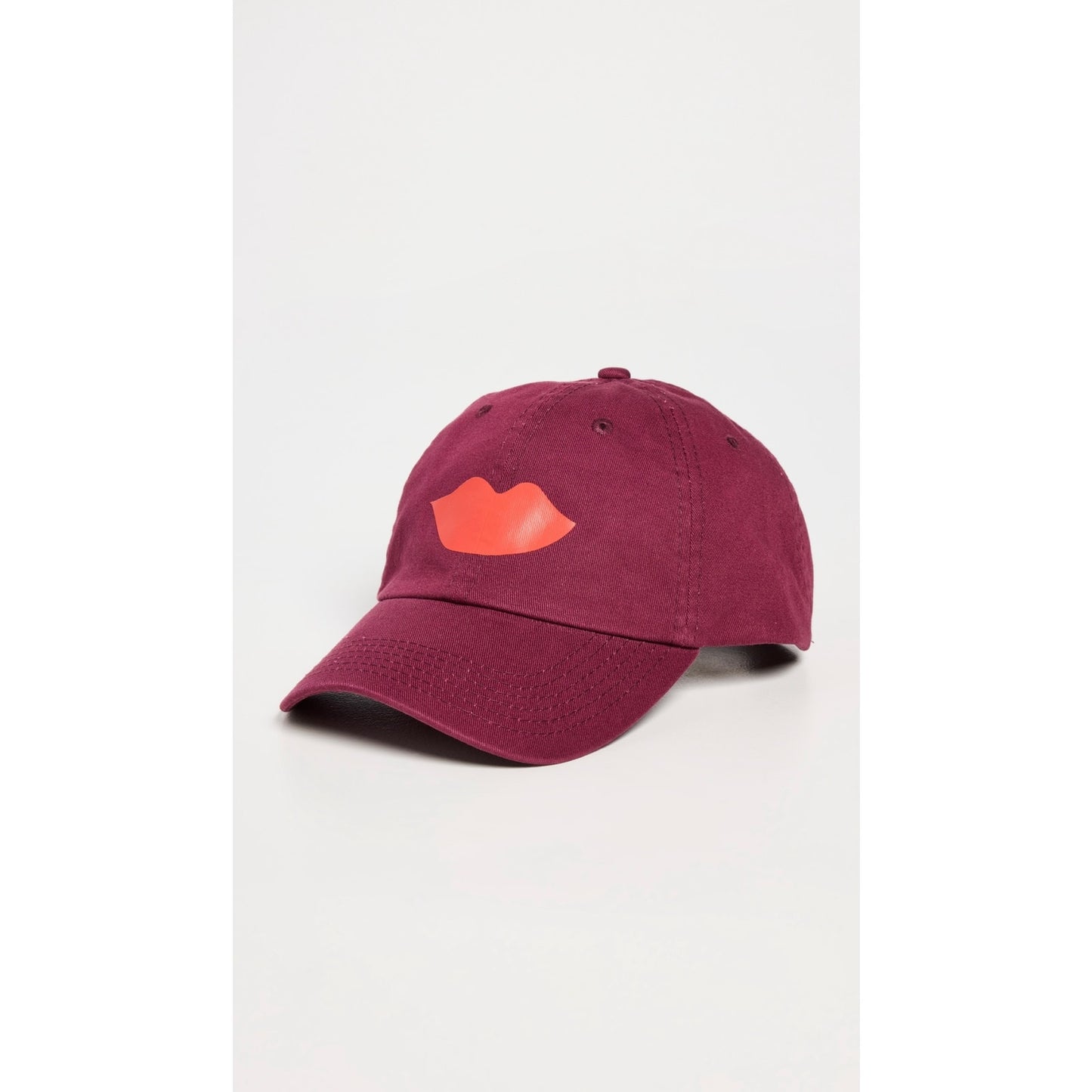 Clare V Baseball Hat Oxblood with bright Poppy Print Lips