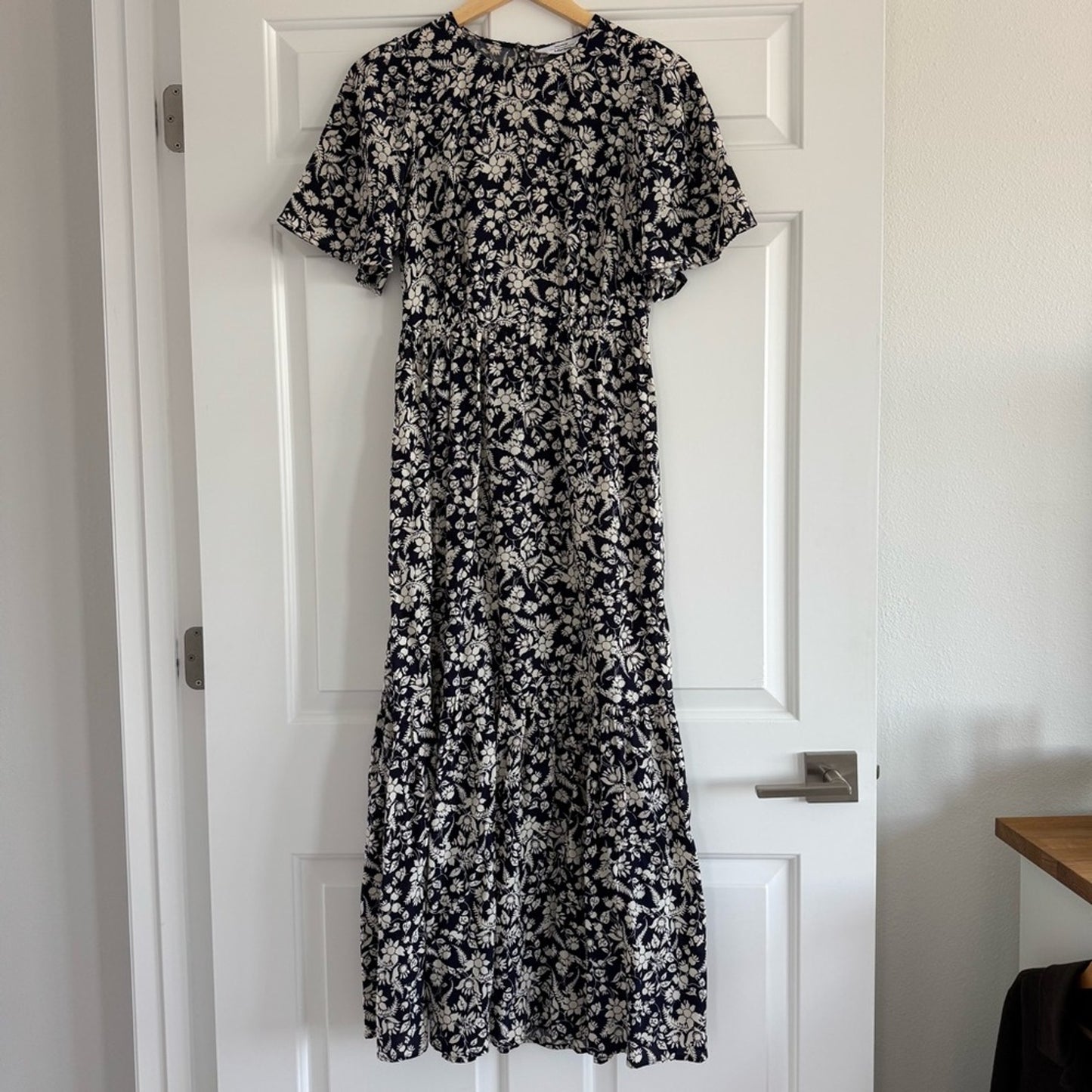 & Other Stories Floral Print Maxi Dress Navy & Off White