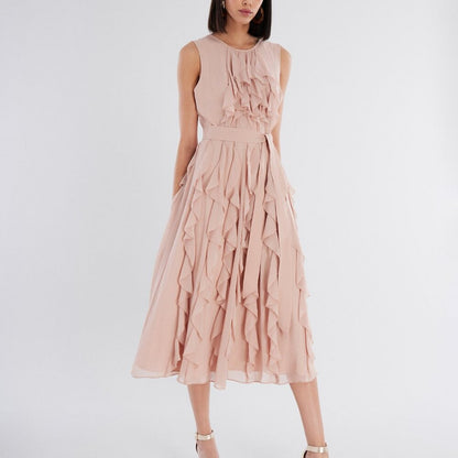 NWT BCBGMaxAzria Flowy Midi Dress Light Pink Size 4 - Isabeau Ruffle Dress