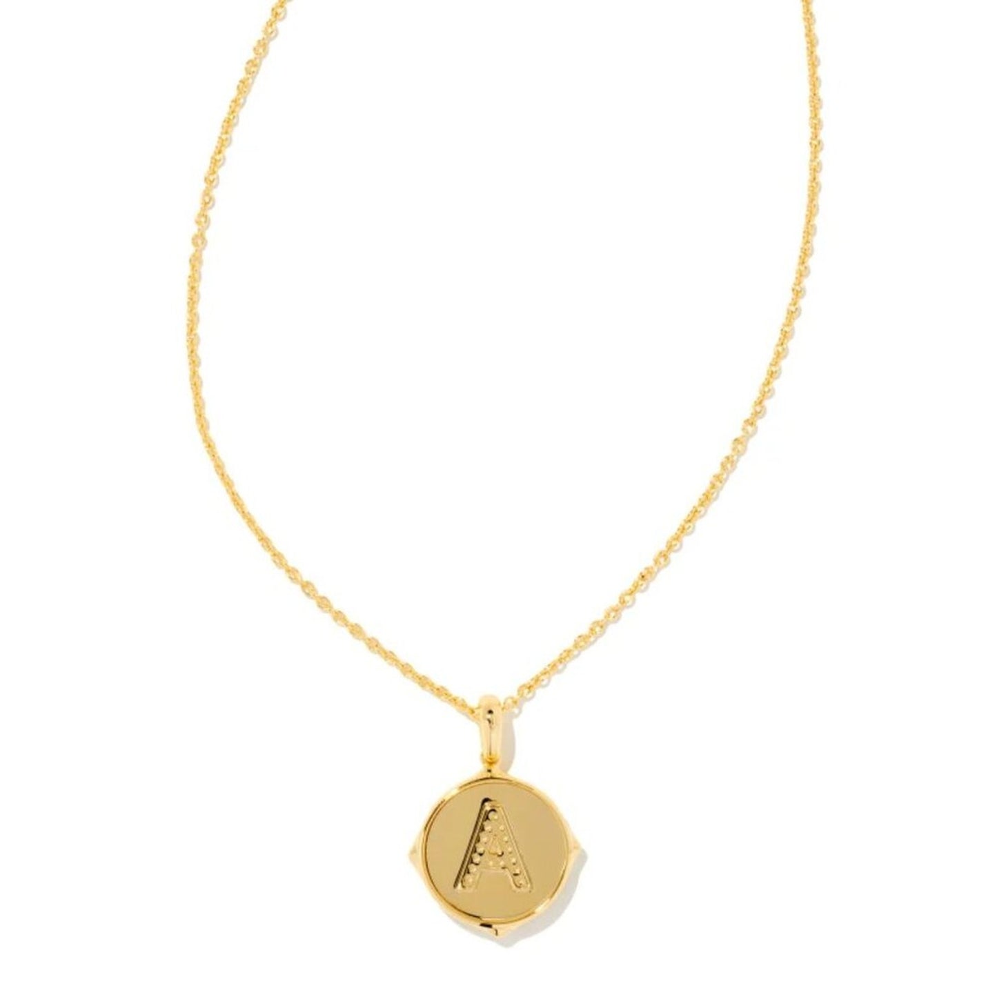 Kendra Scott Letter A Gold Disc Reversible Pendant Necklace in Iridescent