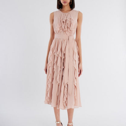 NWT BCBGMaxAzria Flowy Midi Dress Light Pink Size 4 - Isabeau Ruffle Dress