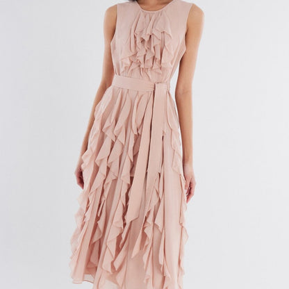 NWT BCBGMaxAzria Flowy Midi Dress Light Pink Size 4 - Isabeau Ruffle Dress