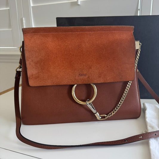 Chloe Tobacco Leather/Suede Faye Medium Shoulder Bag