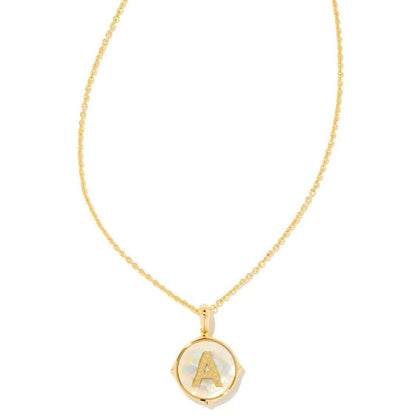 Kendra Scott Letter A Gold Disc Reversible Pendant Necklace in Iridescent