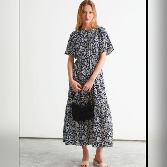 & Other Stories Floral Print Maxi Dress Navy & Off White