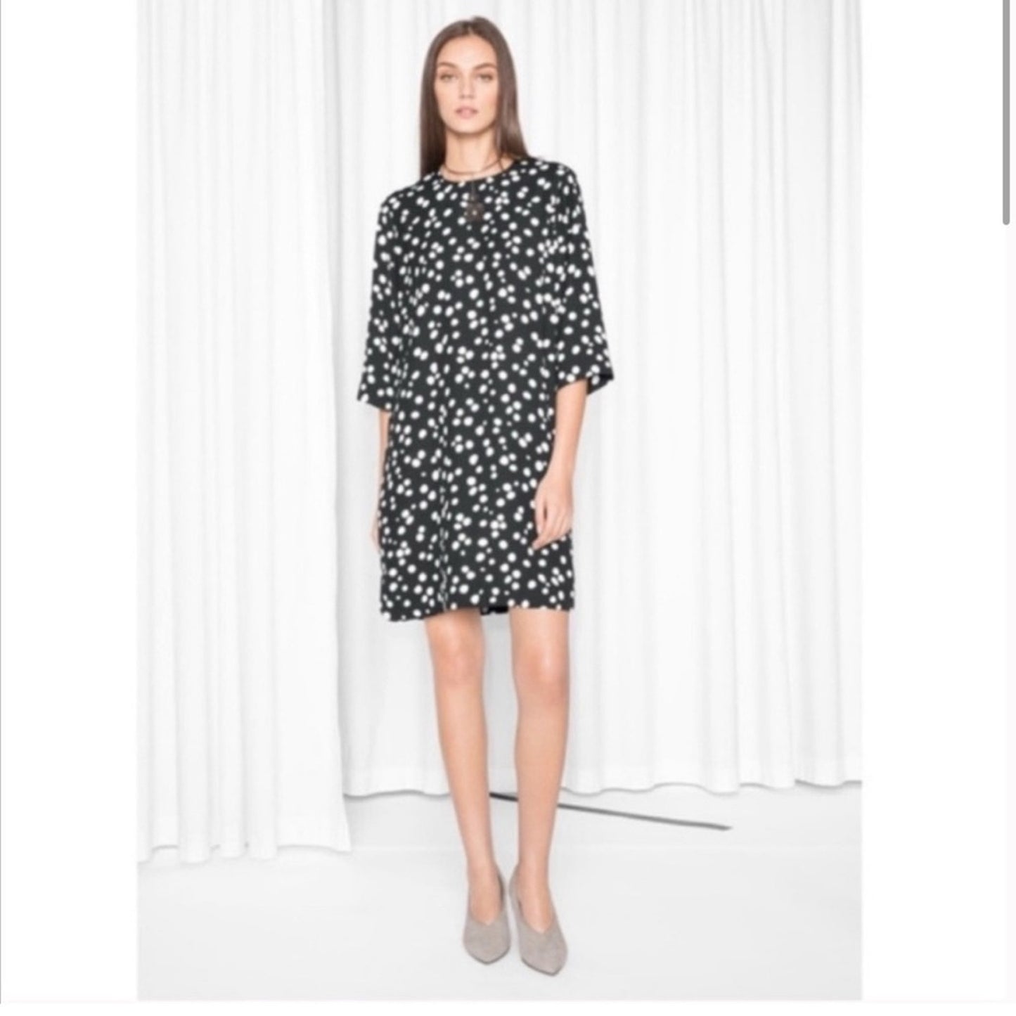 & Other Stories Mini Dress 3/4 Sleeves Black & White Polka Dots