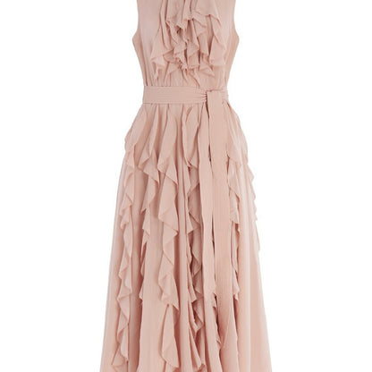 NWT BCBGMaxAzria Flowy Midi Dress Light Pink Size 4 - Isabeau Ruffle Dress