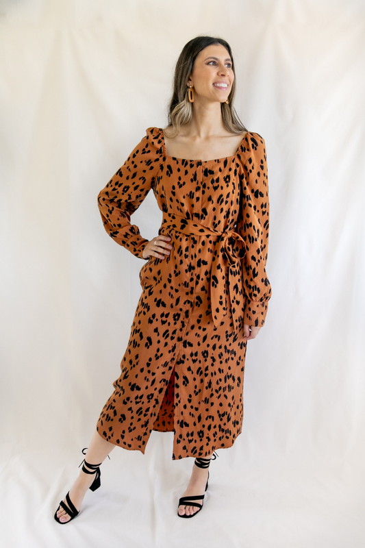 Taye Lyocell Animal Print Square Neck Maxi Dress