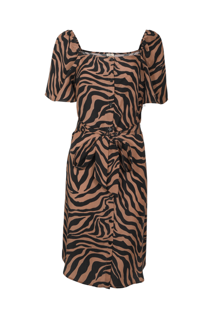 Zandra Lyocell Zebra Print Square Neck Midi Dress