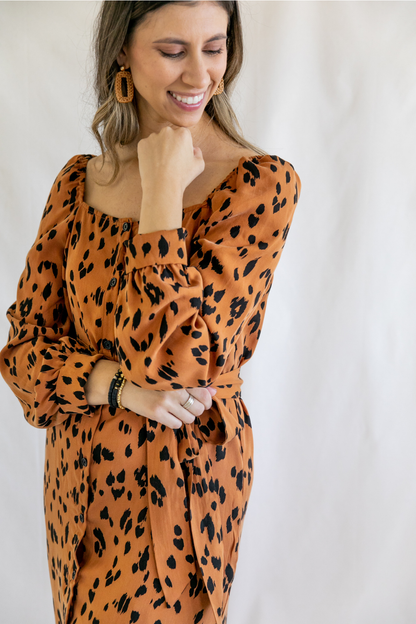 Taye Lyocell Animal Print Square Neck Maxi Dress