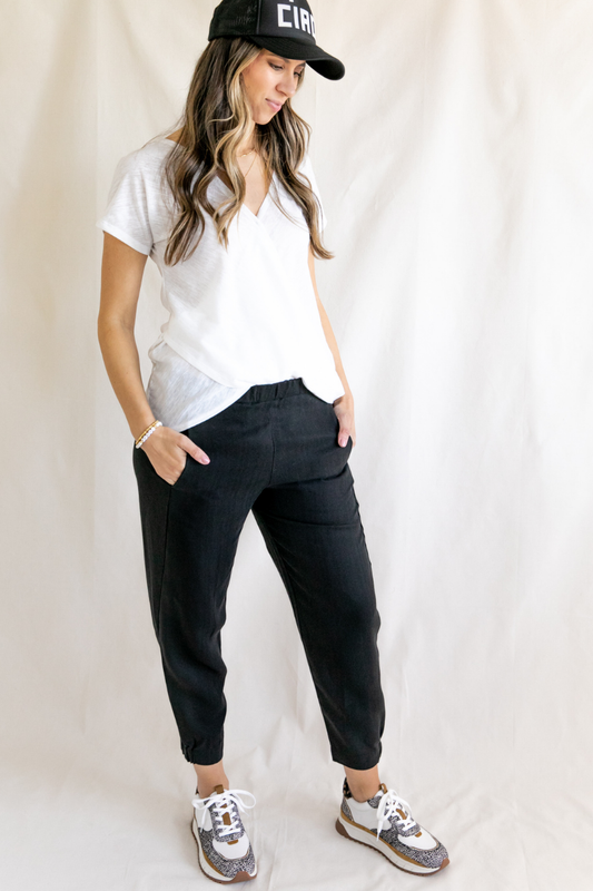 Ana Lyocell Black Tuxedo Jogger Pull-On Pant