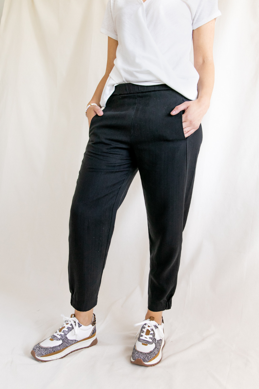 Ana Lyocell Black Tuxedo Jogger Pull-On Pant