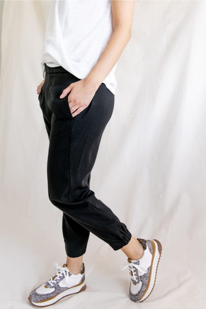 Ana Lyocell Black Tuxedo Jogger Pull-On Pant