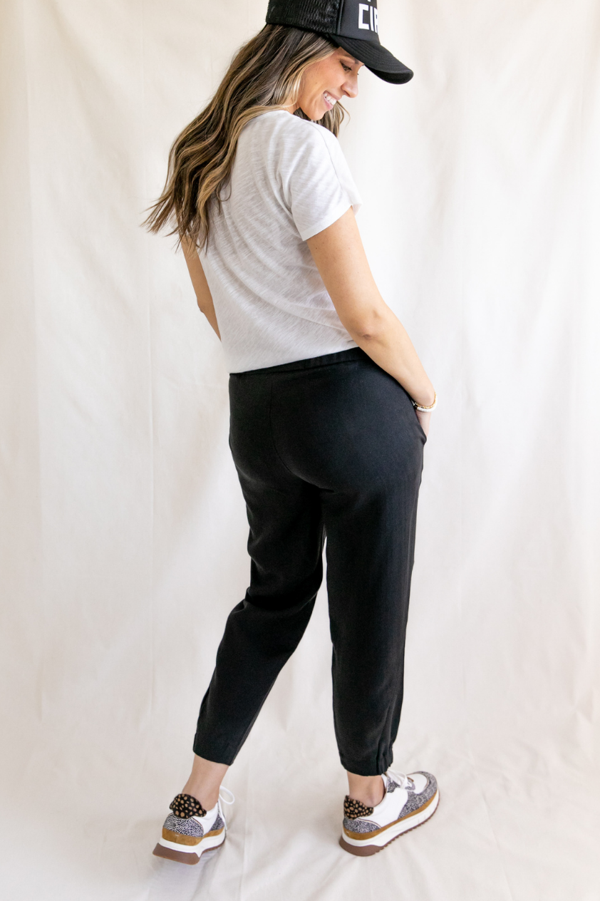 Ana Lyocell Black Tuxedo Jogger Pull-On Pant