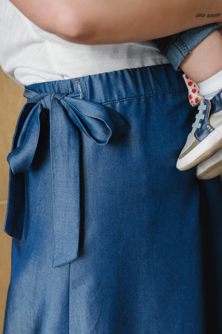 Joelle Lyocell Chambray Wrap Midi Skirt