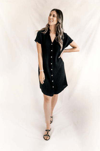 Choix Cotton Gauze Black Shirt Dress Nursing Friendly