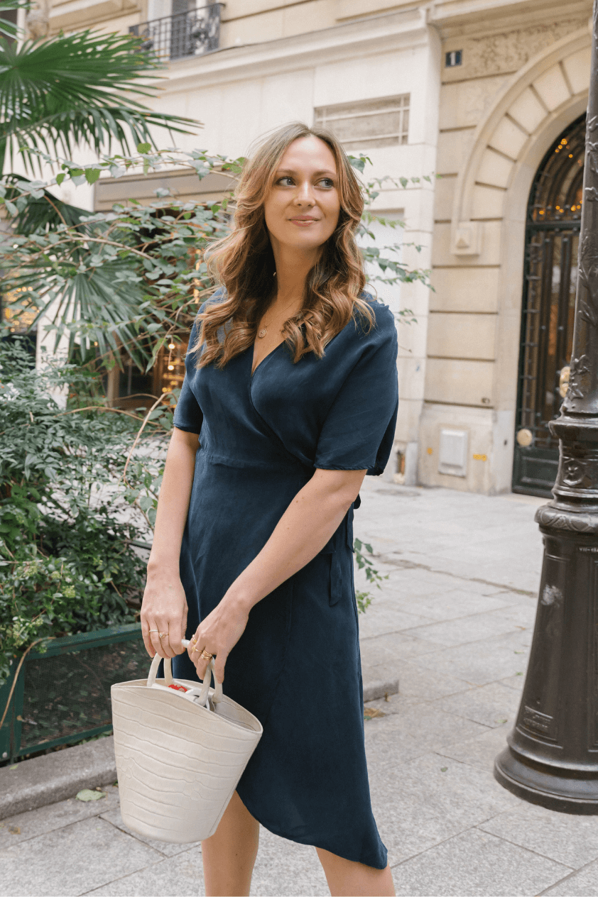 Choix Nursing Friendly Wrap Dress Navy Cupro