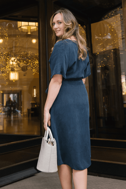 Choix Nursing Friendly Wrap Dress Navy Cupro