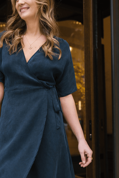 Choix Breastfeeding Friendly Wrap Dress Navy Cupro