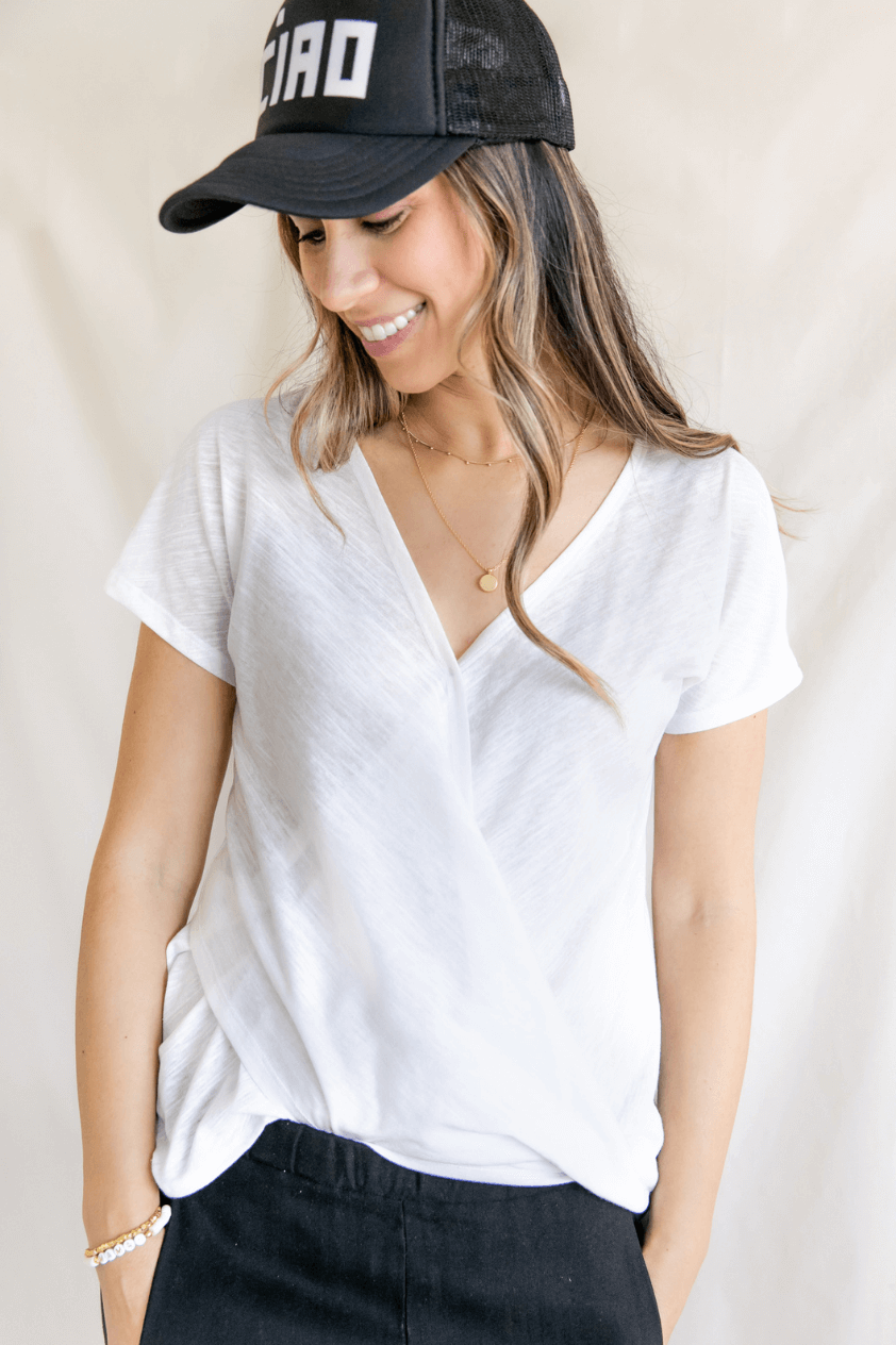 Choix White Cotton Wrap Tee Shirt Nursing Friendly Breastfeeding Moms