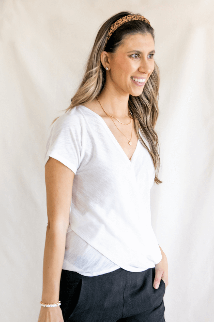 Choix White Cotton Wrap Tee Shirt Nursing Friendly Breastfeeding Moms